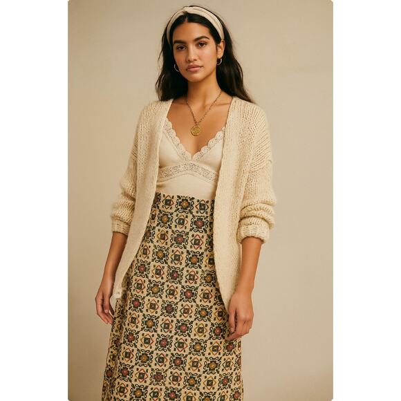 VTG 70s Tapestry Carpet Weight MAXI SKIRT Zip XS Needlepoint Pattern Handmade - Picture 1 of 13